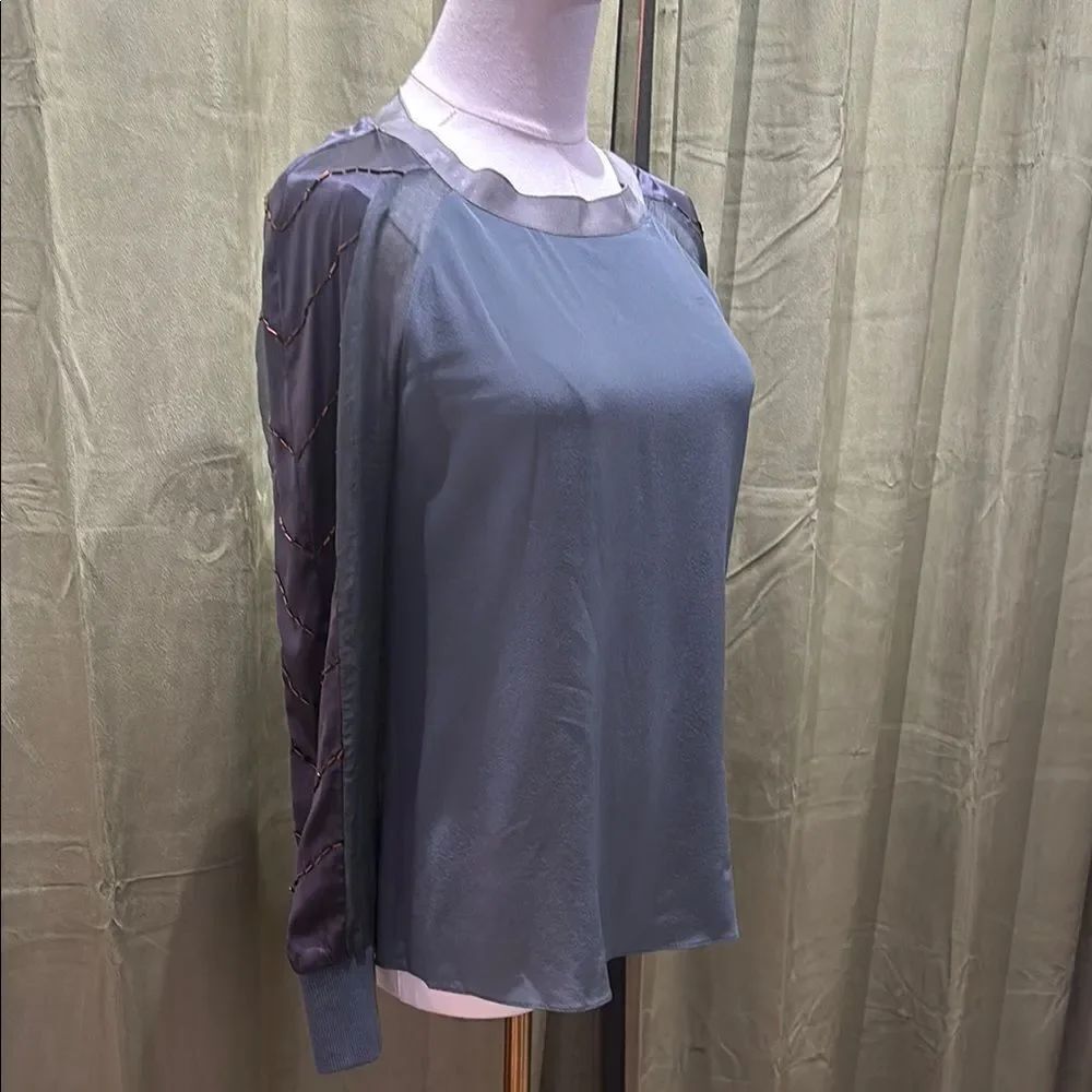 Geren Ford 100% silk  Long Sleeve  beaded detailed Blouse, S